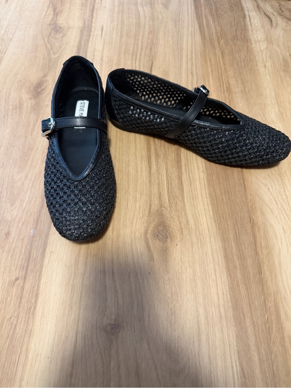 Steve Madden Black Crochet Mary Jane Flats with Buckle Strap